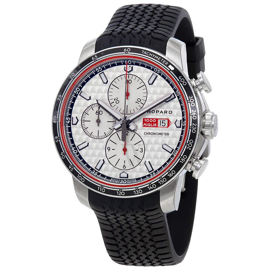 Men's Mille Miglia GTS Chrono Chronograph (Racing Tire Profile) Rubber Silver Dial Watch