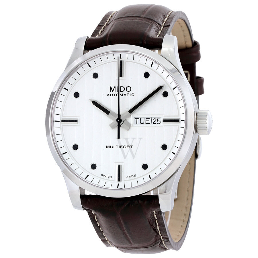 Men's Multifort Leather Silver Dial Watch