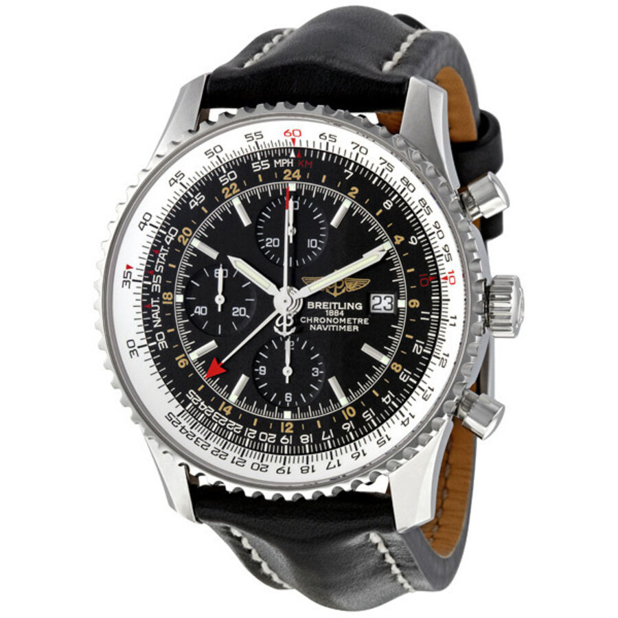 Men's Navitimer World Chronograph Leather Black Dial Watch