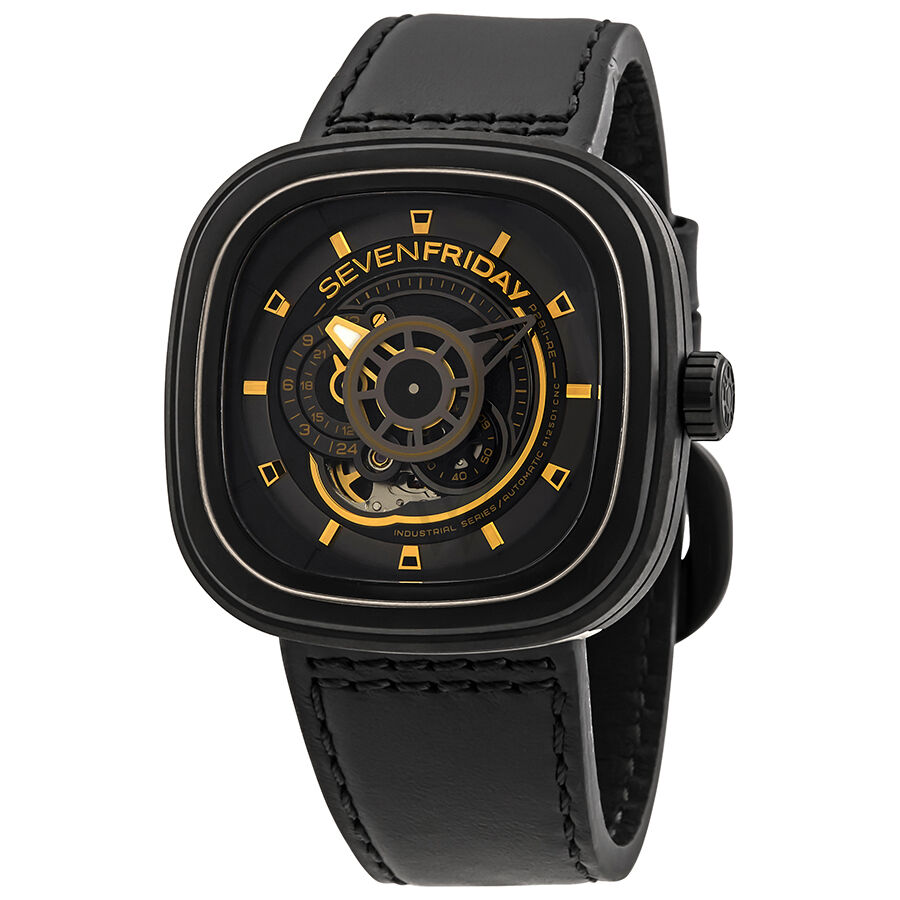 Men's P-Series (Calfskin) Leather Black Dial Watch