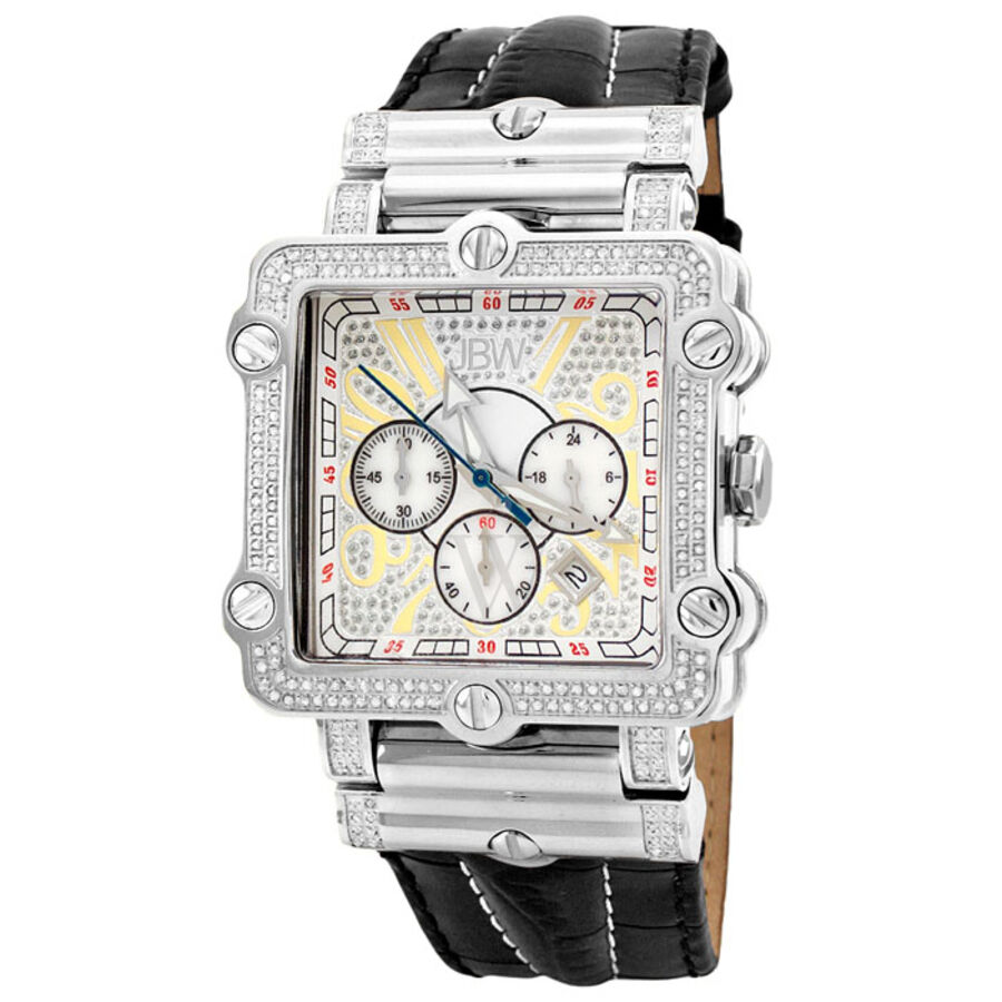 Men's Phantom Chronograph Leather Silver Crystal-set Dial Watch