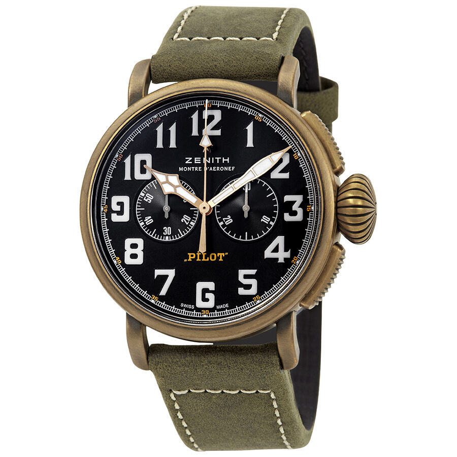 Men's Pilot Chronograph (Calfskin) Leather Black Dial Watch