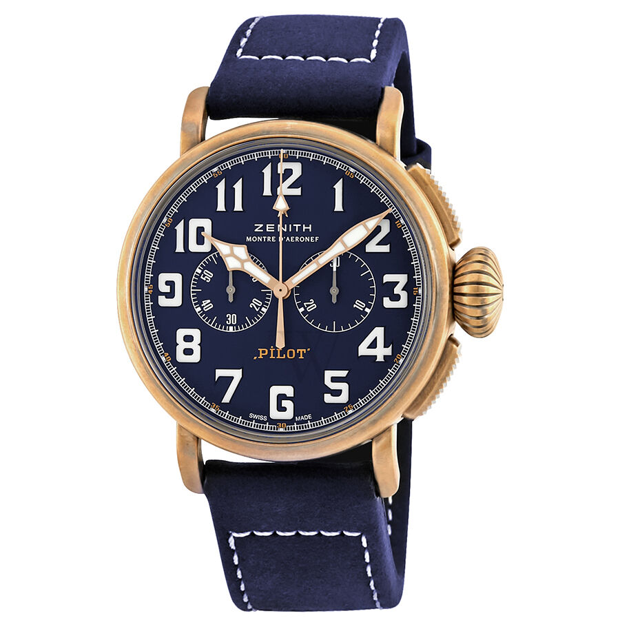 Men's Pilot Type 20 Chronograph (Oily Nubuck) Leather with Rubber Lining Blue Dial Watch