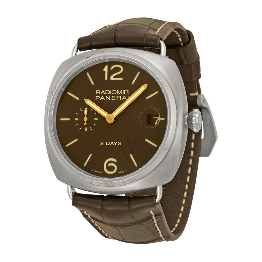 Men's Radiomir 8 Days Leather with Contrast Stitching Brown Dial Watch
