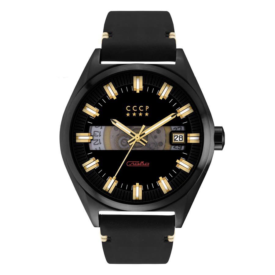 Men's Shchuka Leather Black Dial Watch