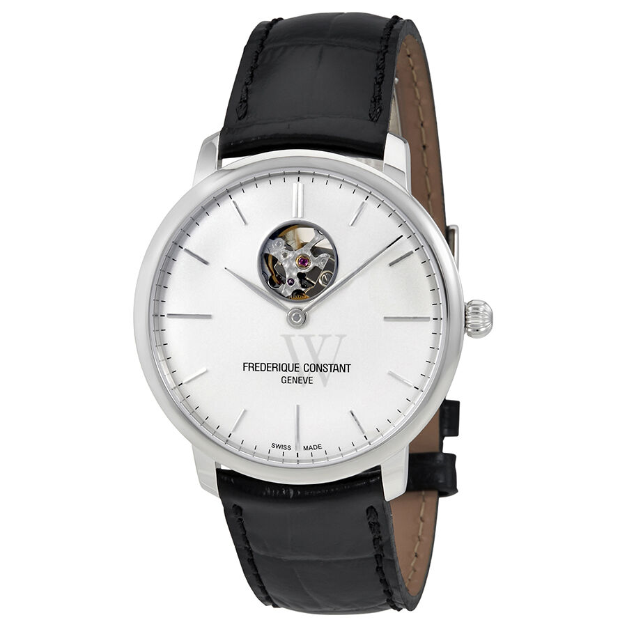 Men's Slimline Leather with pattern White (Open Heart) Dial Watch