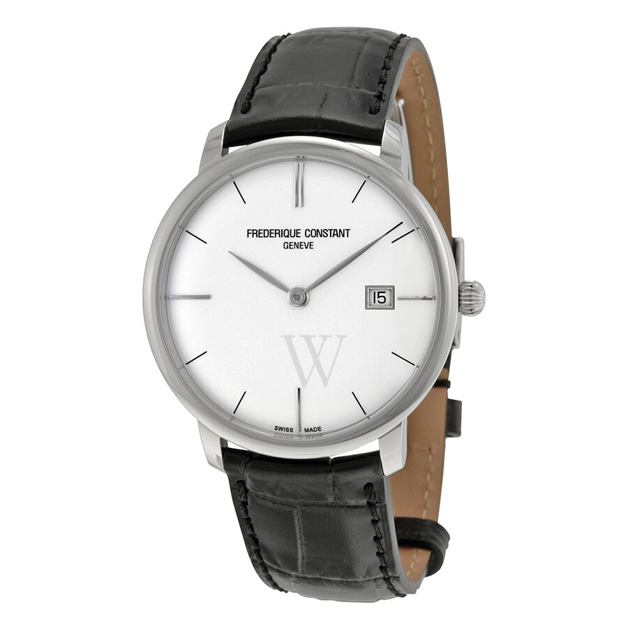 Men's SlimLine Calfskin Leather Silver Dial Watch