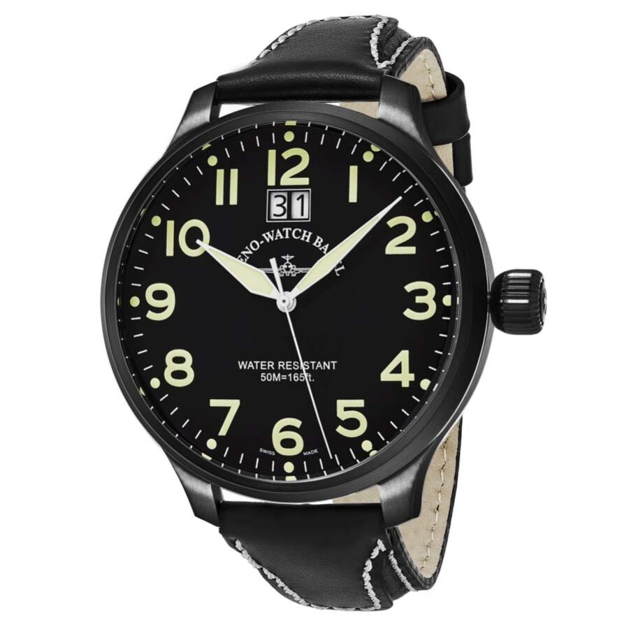 Men's Sos Leather Black Dial Watch