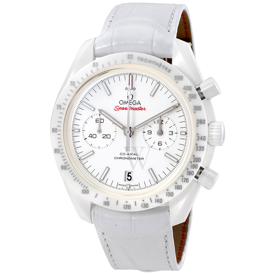 Men's Speedmaster Moonwatch Chronograph (Alligator) Leather White Dial Watch
