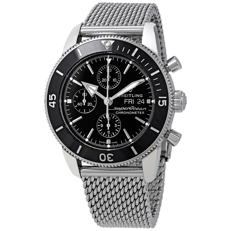 Men's Superocean Heritage II Chronograph Stainless Steel Mesh Black Dial Watch