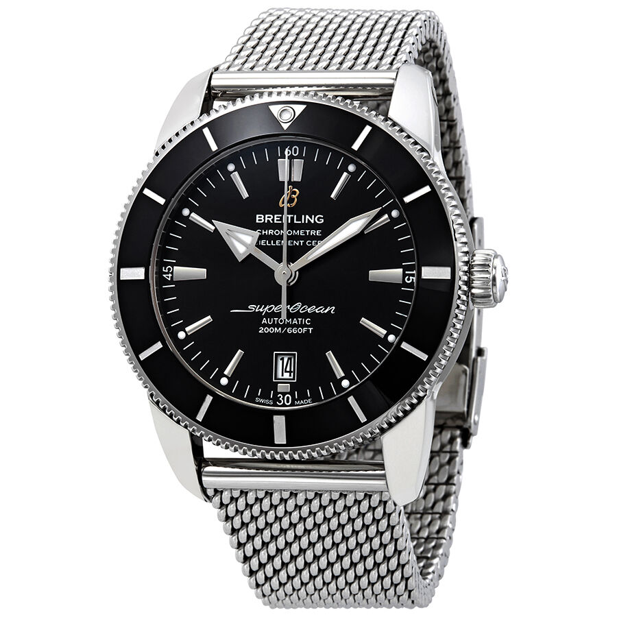 Men's Superocean Heritage II Stainless Steel Mesh Black Dial Watch