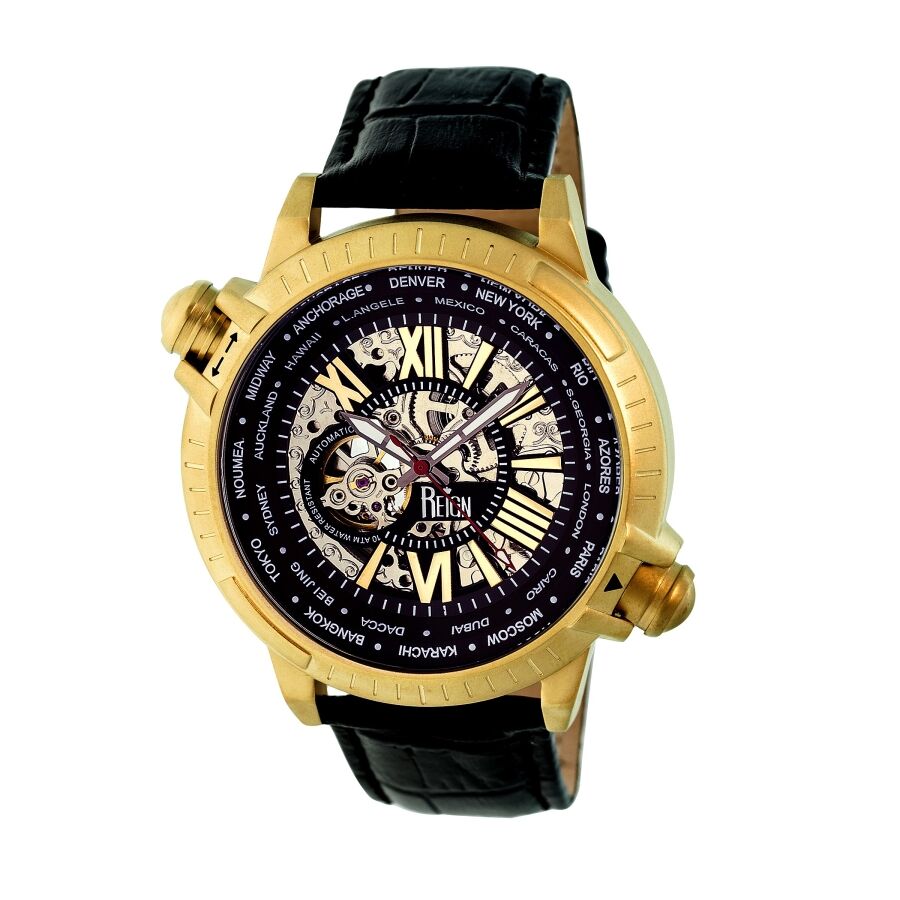 Men's Thanos (Croco-embossed) Leather Skeleton Dial Watch