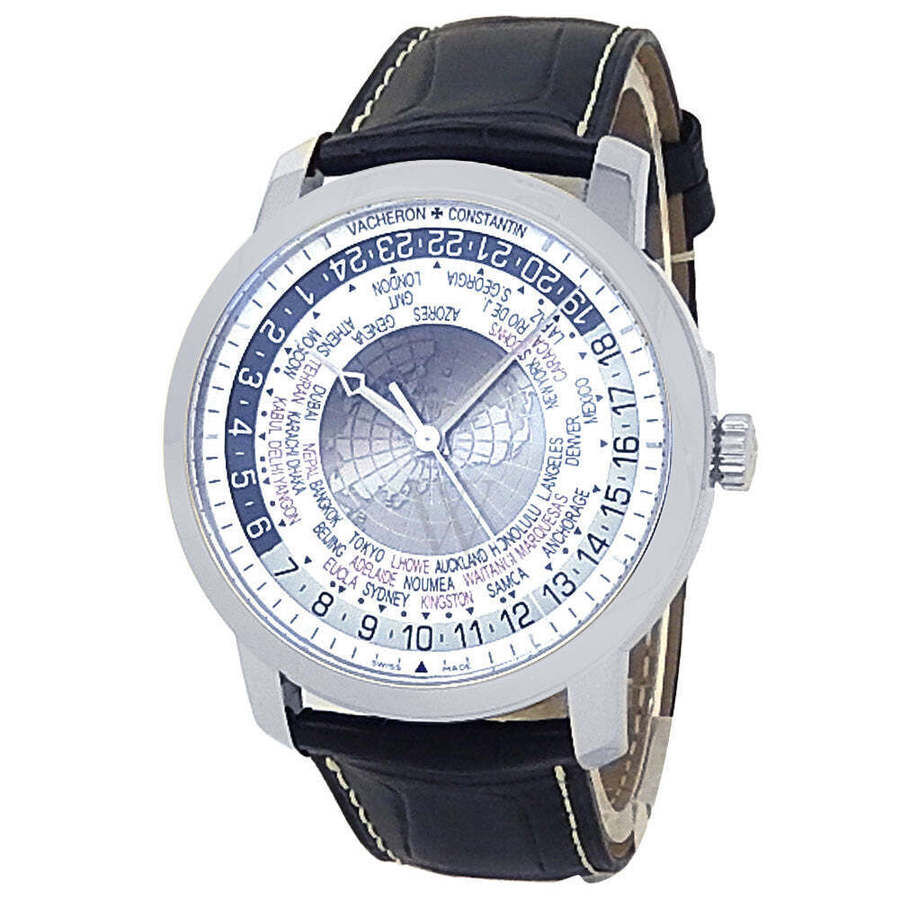 Men's Traditionnelle World Time Alligator Leather Silver Dial Watch