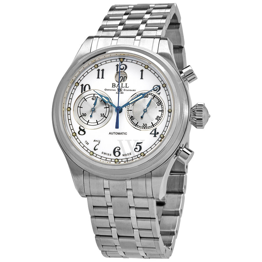 Men's Trainmaster Cannon Chronograph Stainless Steel White Dial Watch