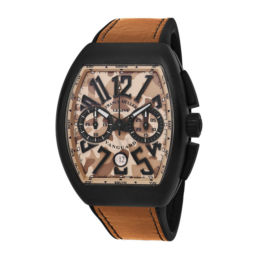 Men's Vanguard Chronograph Leather (inner Rubber) Brown Camouflage Dial Watch