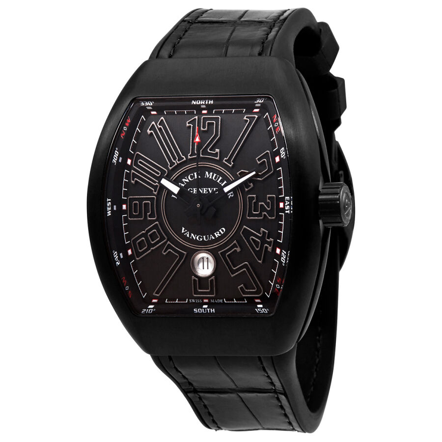 Men's Vanguard Rubber with a Black Leather Top Black Dial Watch