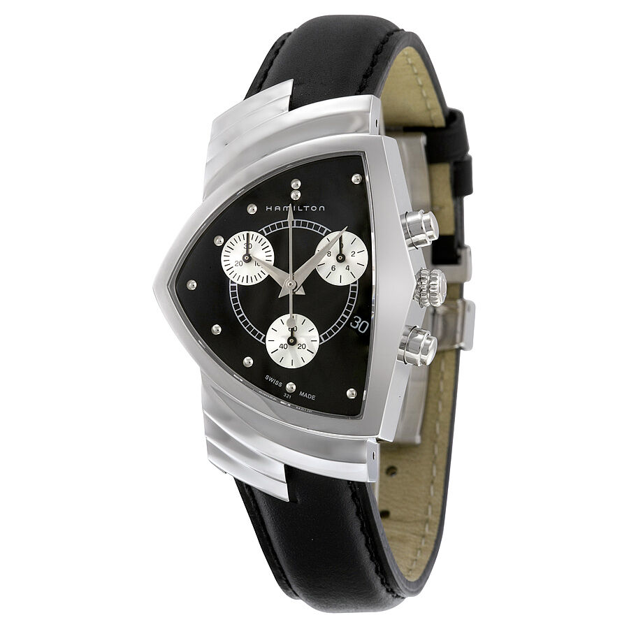Men's Ventura Chronograph (Calfskin) Leather Black Dial Watch