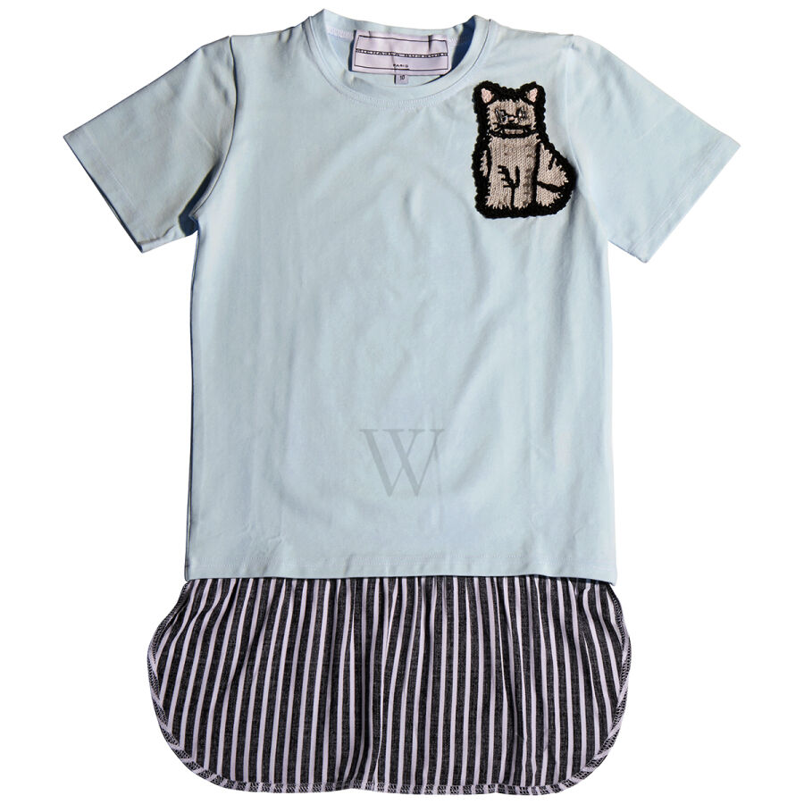 Kids Cat Embroidered Contrast T-shirt, Size 9/10Y
