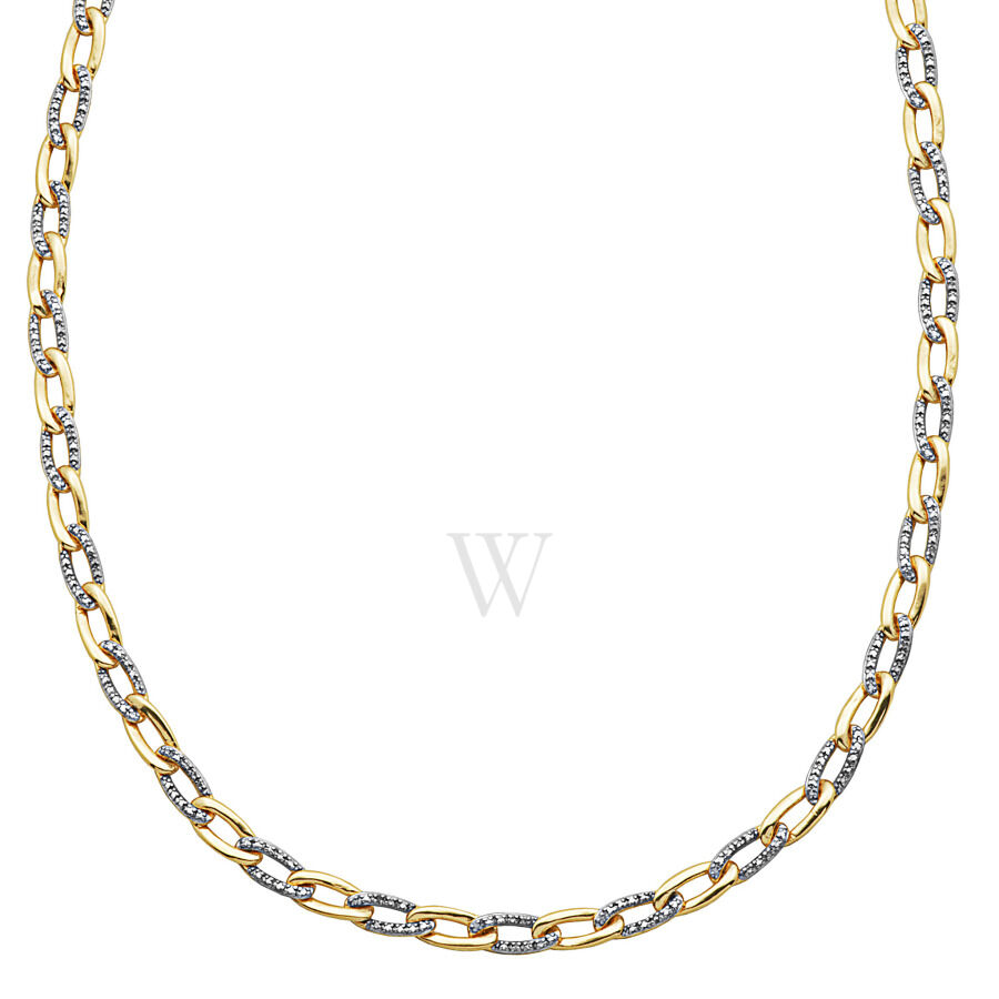 18k Yellow Gold and Rhodium Plated Sterling Silver Diamond Accent Link Necklace