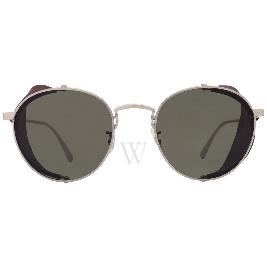 Cesarino-L 50 mm Brushed Silver/Sequoia Leather Sunglasses