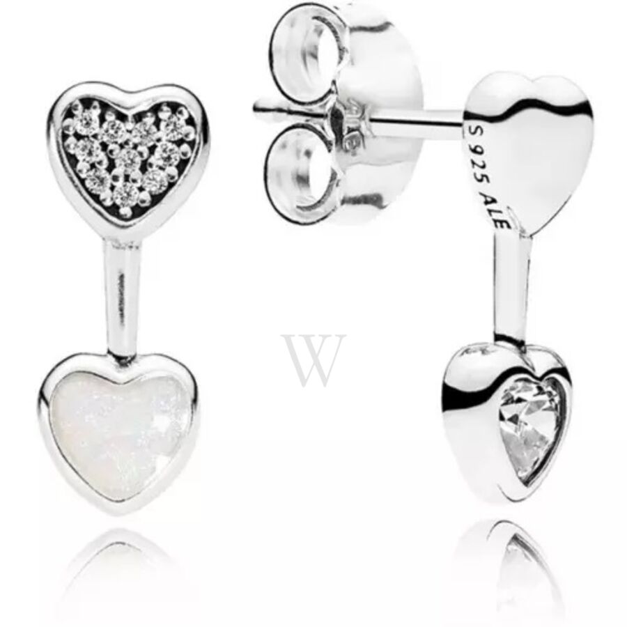 Ladies Mismatched Cubic Zirconia Hearts of Love Stud Earrings
