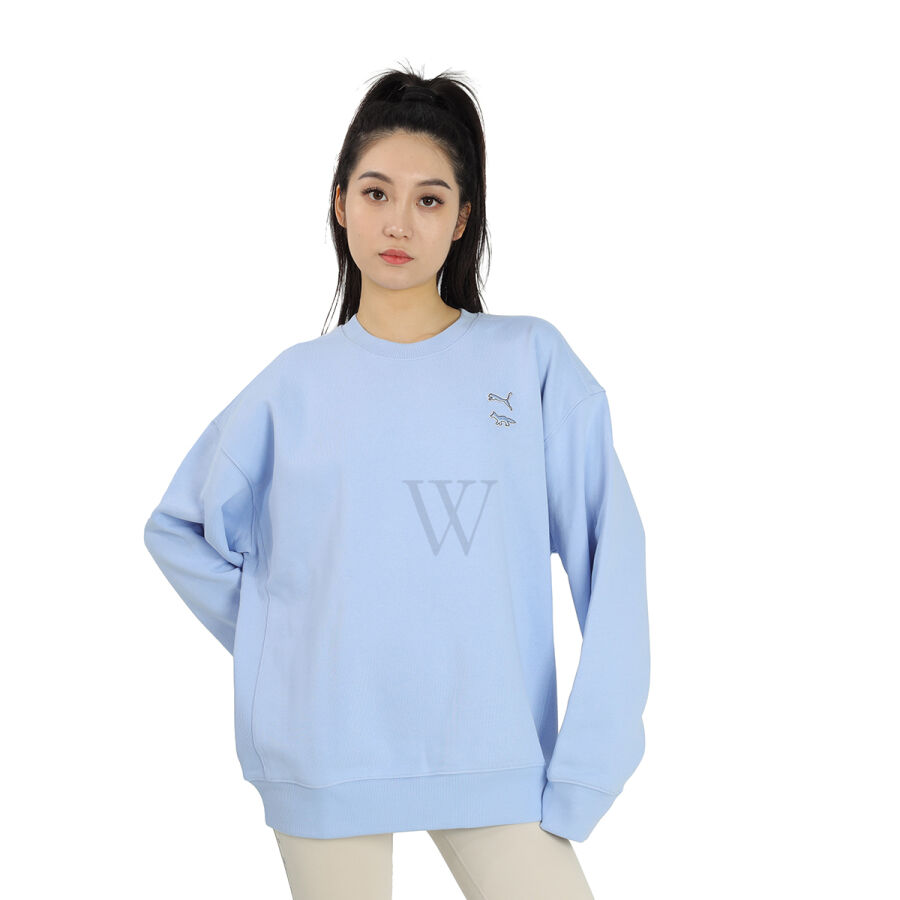 X Maison Kitsun Ladies Chambray Blue Logo Cotton Sweatshirt