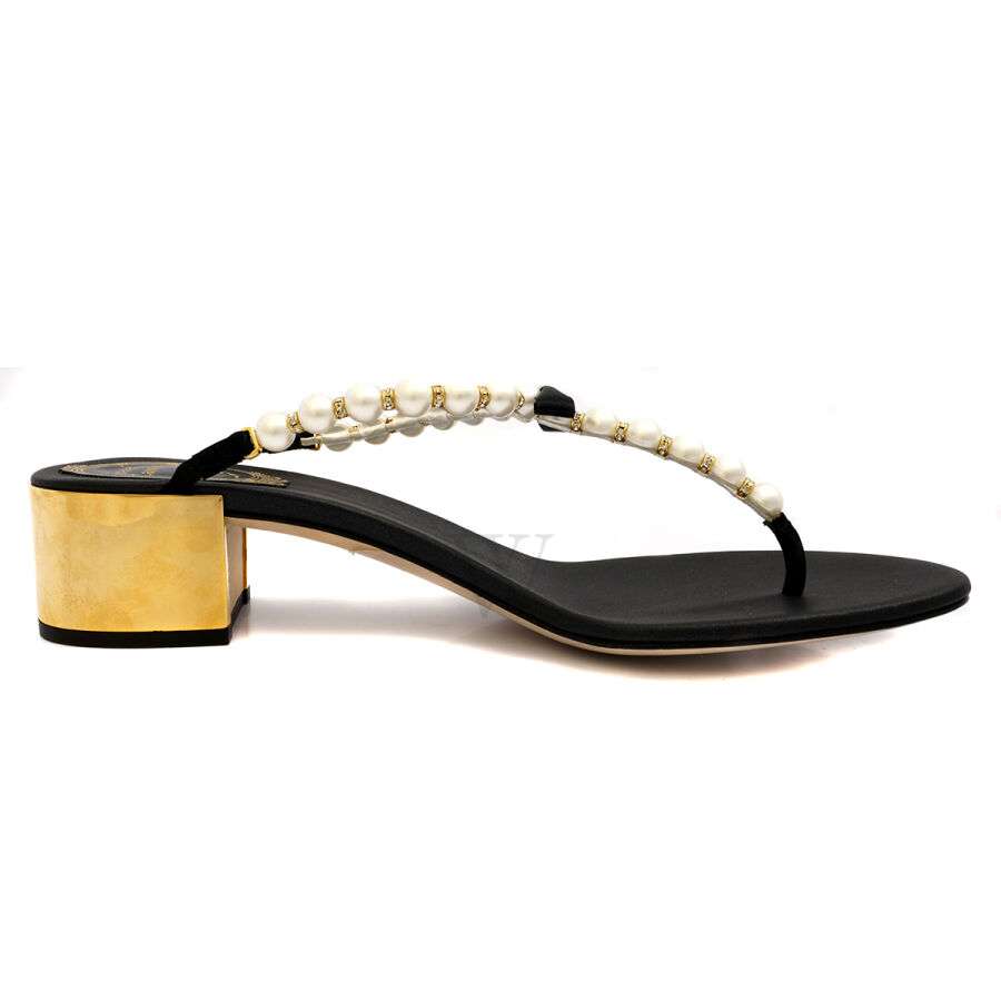 Ladies Eliza Black Pearl Thong Sandals , Brand Size 39 (US Size 9)