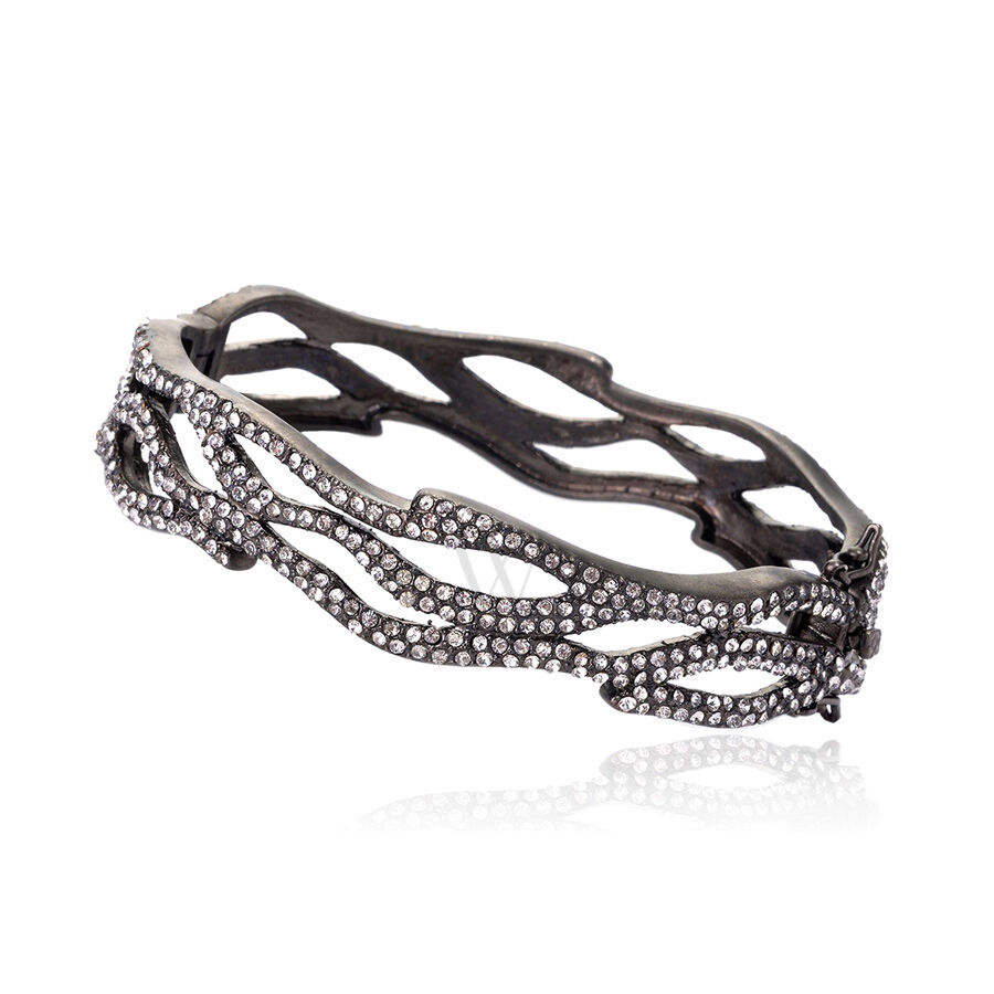 Harlequin Black Rhodium Crystal Hinged Bangle Bracelet