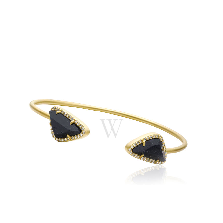 Sand Stone Satin 14k Gold Plated Snake Bangle Accented With Blue Sand Stone Ends