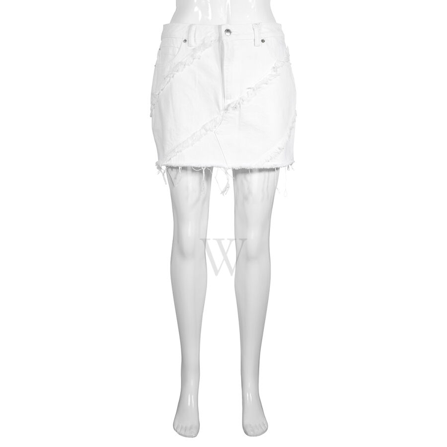 Ladies White Fringe Denim Mini Skirt