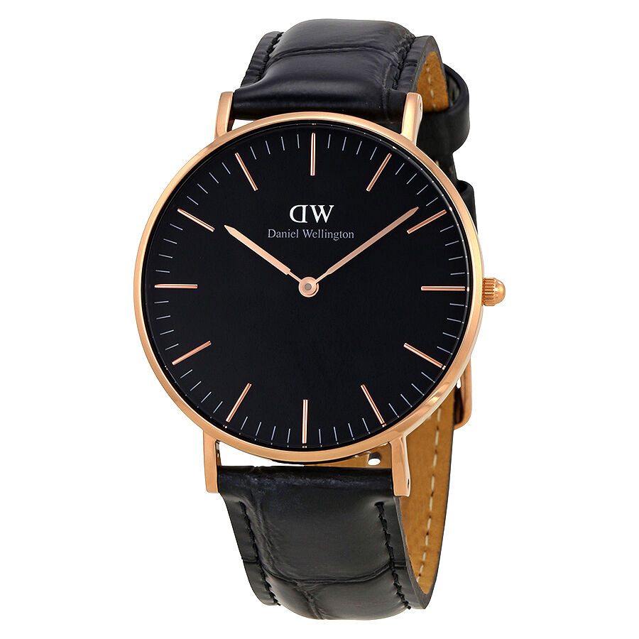 Unisex Classic Reading Embossed Leather Black Dial Watch
