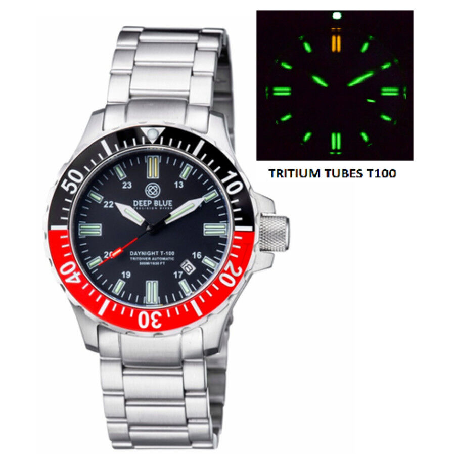 Unisex Daynight Tritdiver T-100 Stainless Steel Black Dial Watch