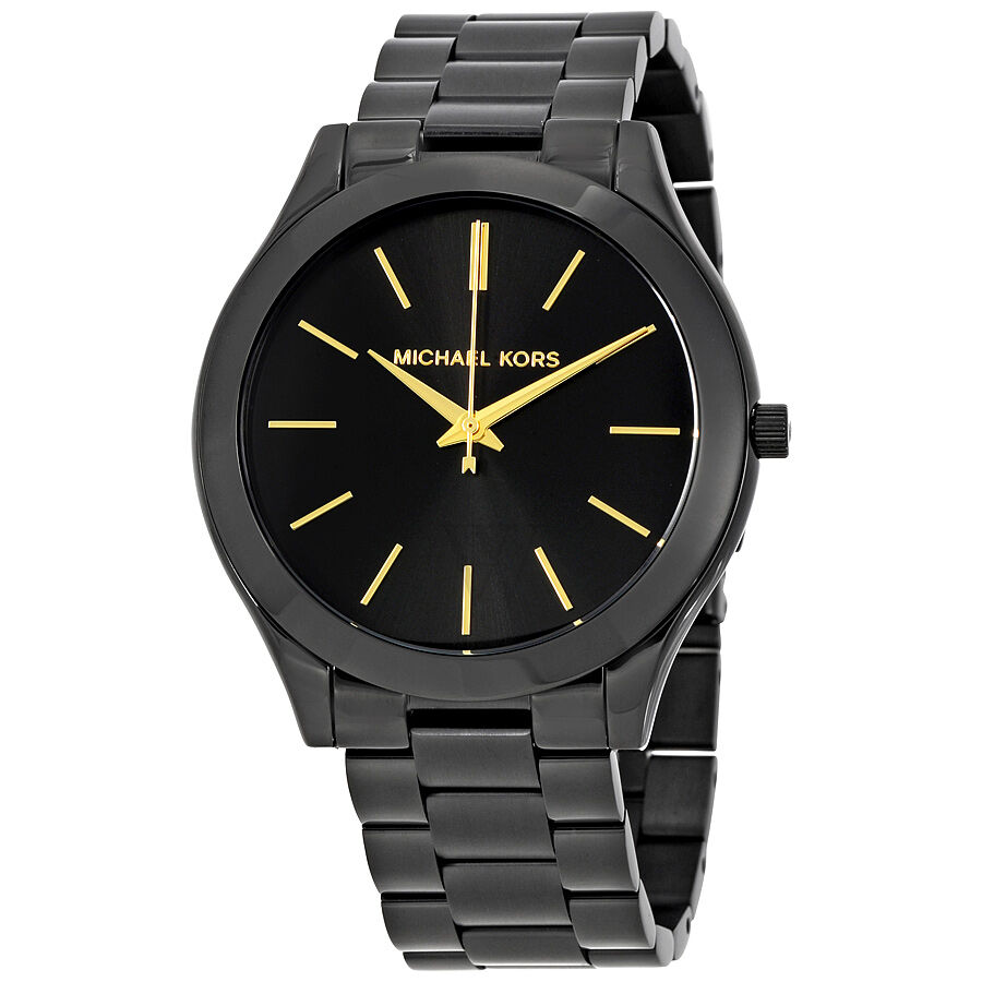 Unisex Slim Runway Stainless Steel Black Dial Watch
