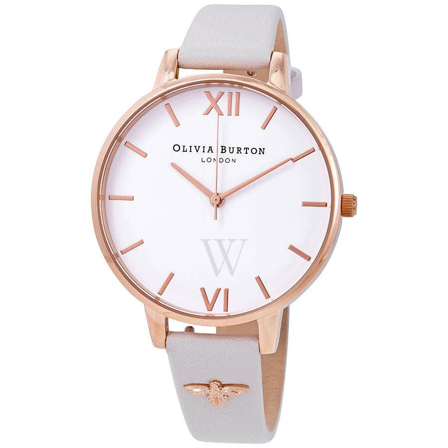 Women's 3D Bee Embellished Strap Leather White Dial Watch