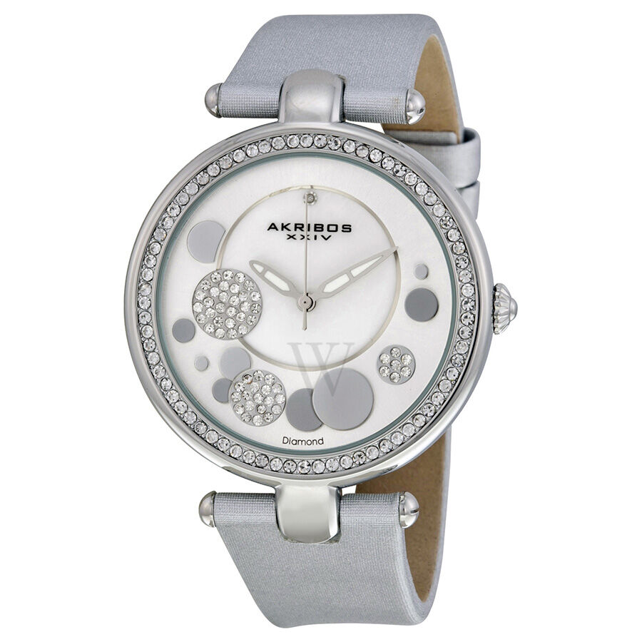 Women's Allura Metallic Silver Leather (Satin Finish Silver Sunray Mother of Pearl set with Diamonds Dial Watch