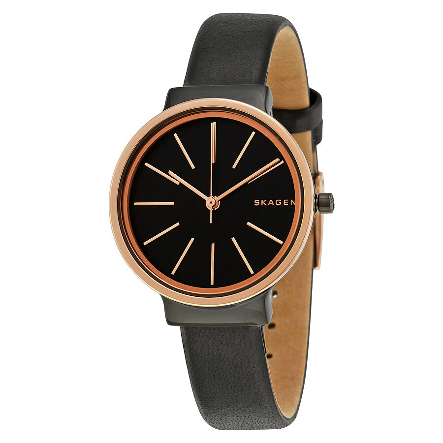 Women's Ancher Leather Black Dial Watch