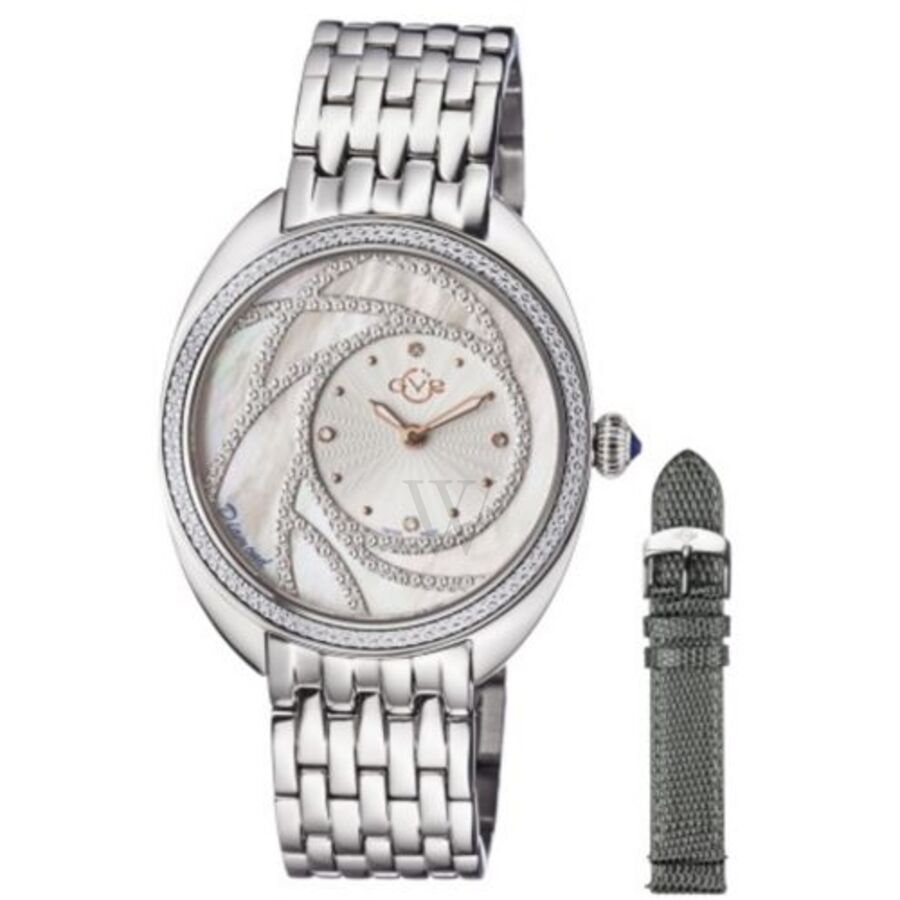 Women's Ancona Stainless Steel White Mother of Pearl Dial Watch