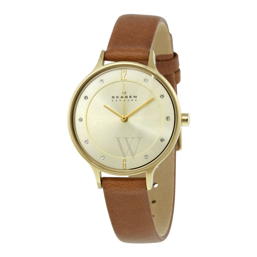 Women's Anita Leather Champagne Dial Watch