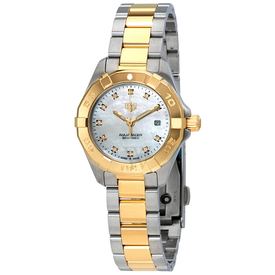 Women's Aquaracer Stainless Steel and 18kt Yellow Gold-plated Mother of Pearl Dial Watch