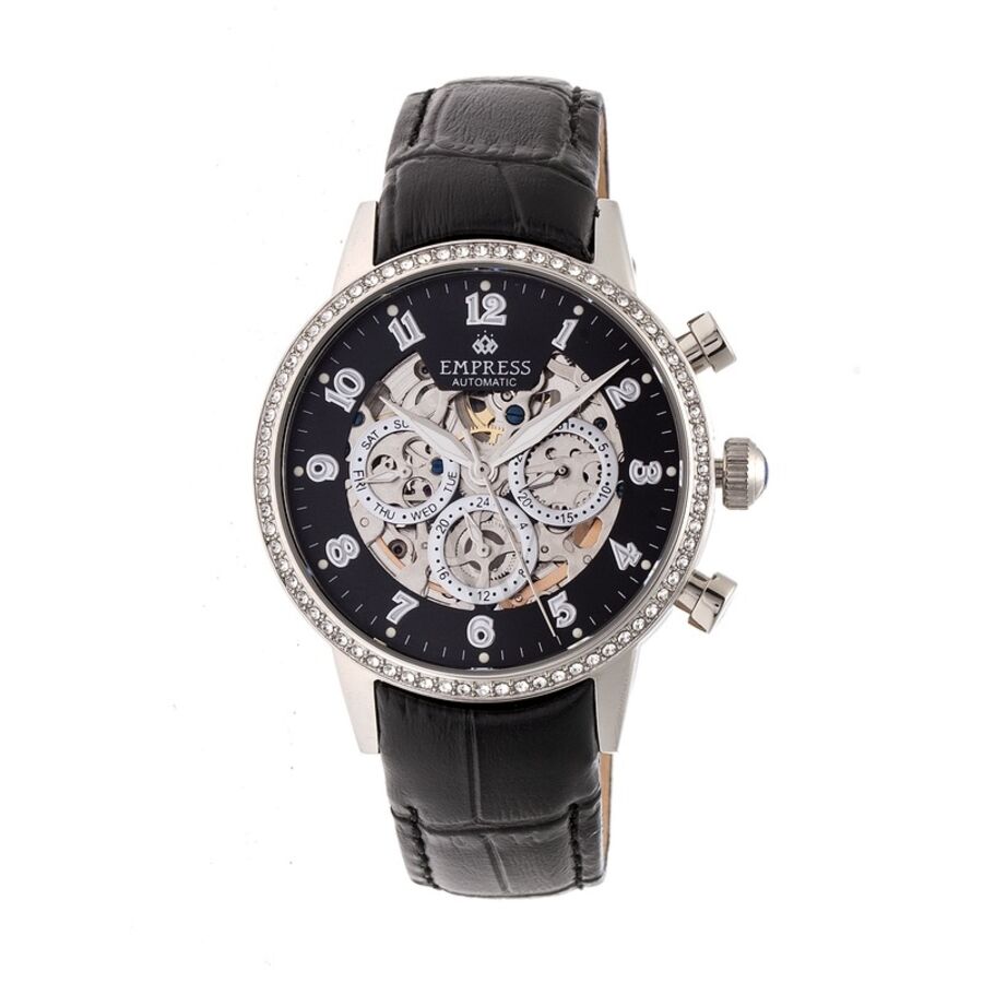 Women's Beatrice (Croco-Embossed) Leather Black (Skeleton Center) Dial Watch