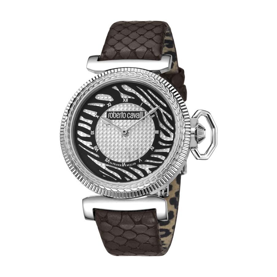 Women's (Calfskin) Leather Black and Silver Dial Watch