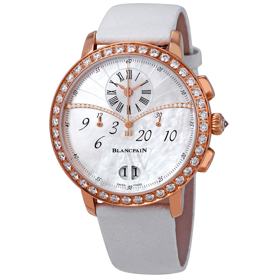 Women's Chronographe Flyback Ostrich Leather Mother of Pearl Dial Watch