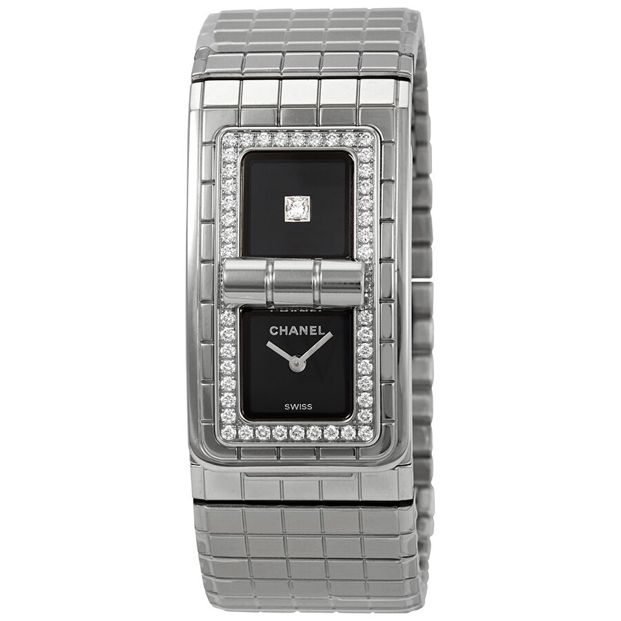 Women's Code CoCo (Quilted Design) Stainless Steel Expansions Black Lacquered set with a Princess-cut Diamond Dial Watch