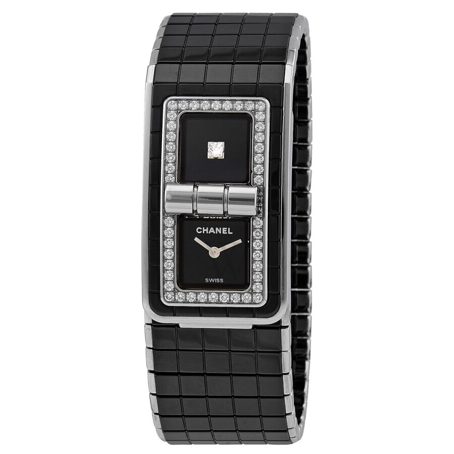 Women's Code Coco Stainless Steel and Black Ceramic Black Lacquered Dial Watch