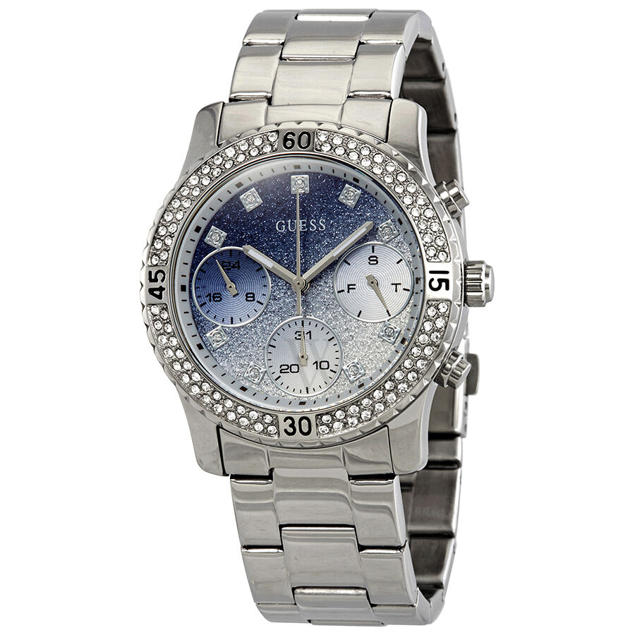 Women's Confetti Stainless Steel Blue and Silver Glitter Dial Watch