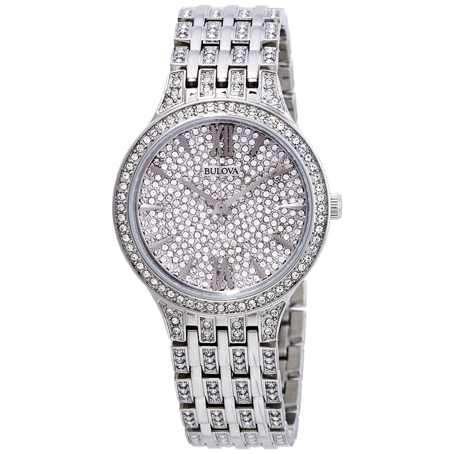 Women's Crystal Stainless Steel with Swarovski Crystal-set Links Silver Crystal Pave Dial Watch