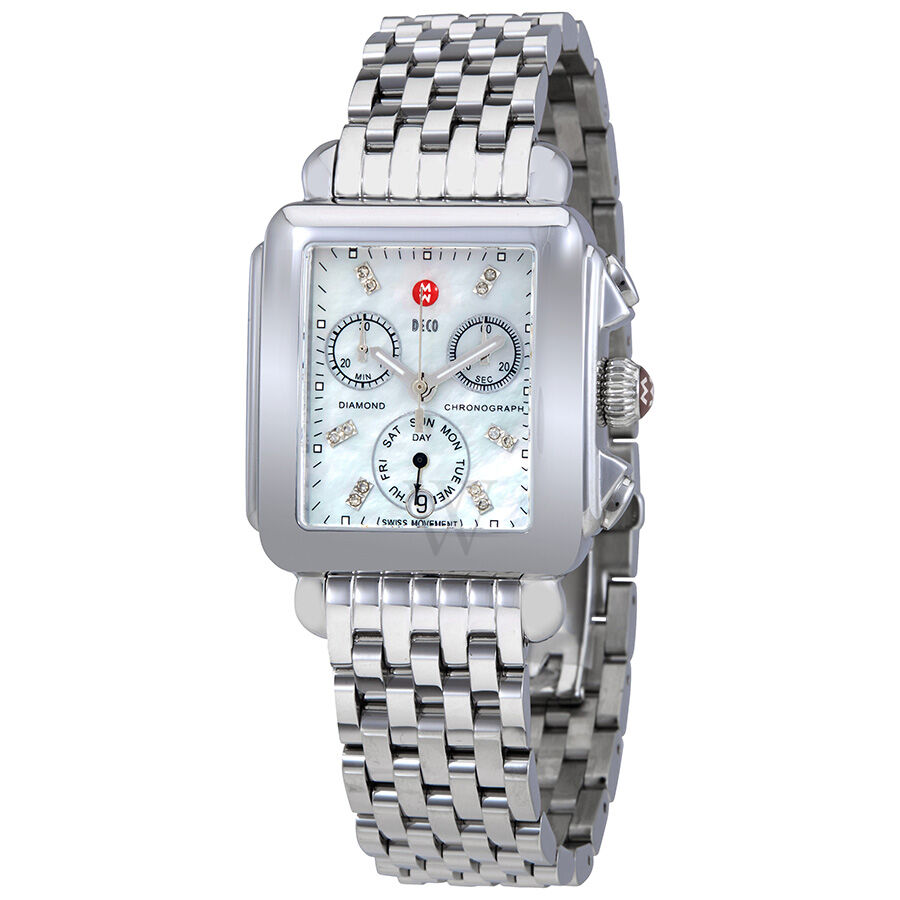 Women's Deco Chronograph Stainless Steel Mother of Pearl Dial Watch