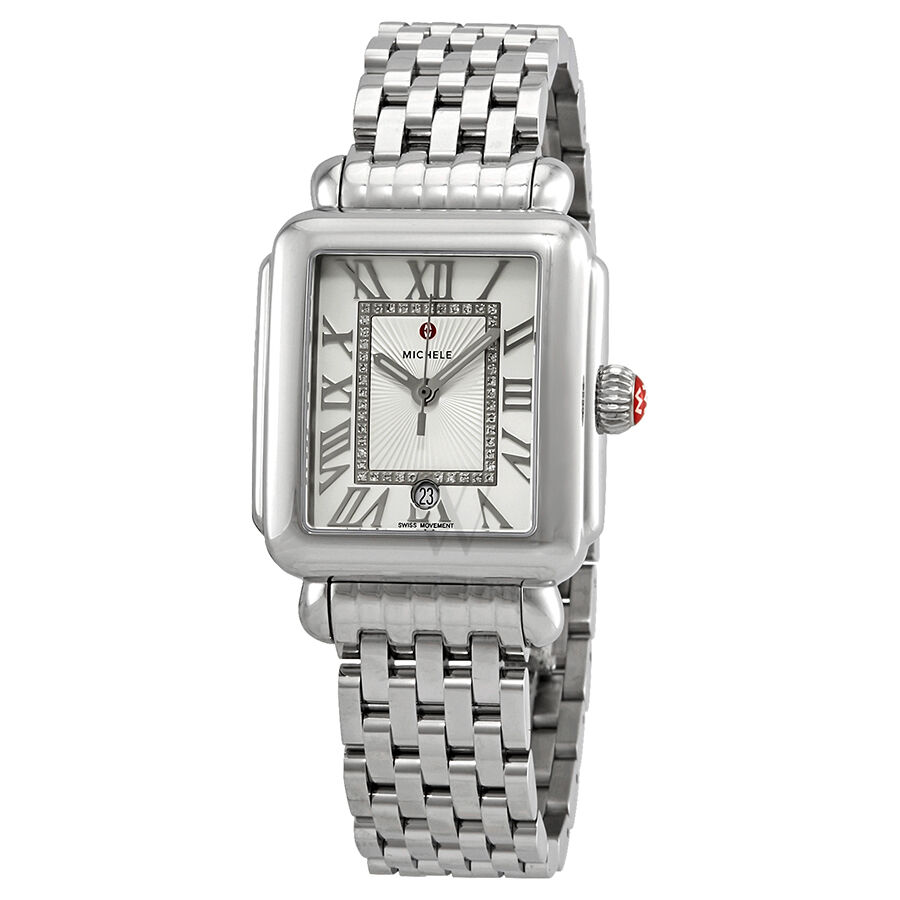 Women's Deco Madison Stainless Steel Silver Sunray (Diamond-set) Dial Watch