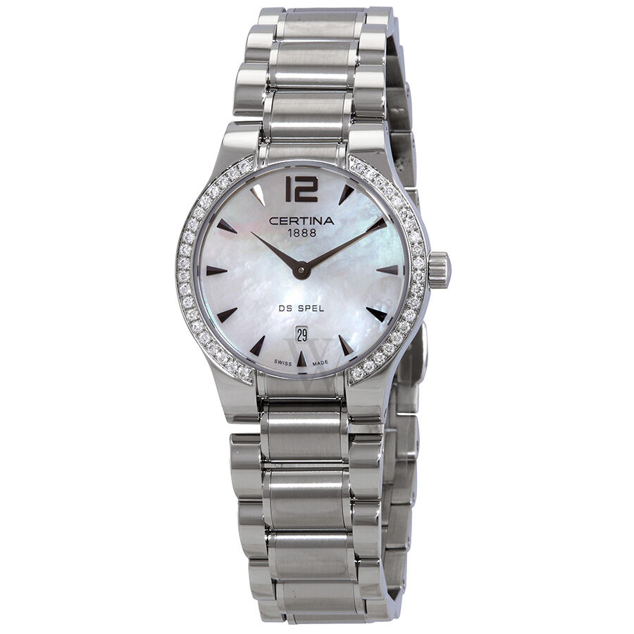 Women's DS Spel Lady Round Stainless Steel White Mother of Pearl Dial Watch