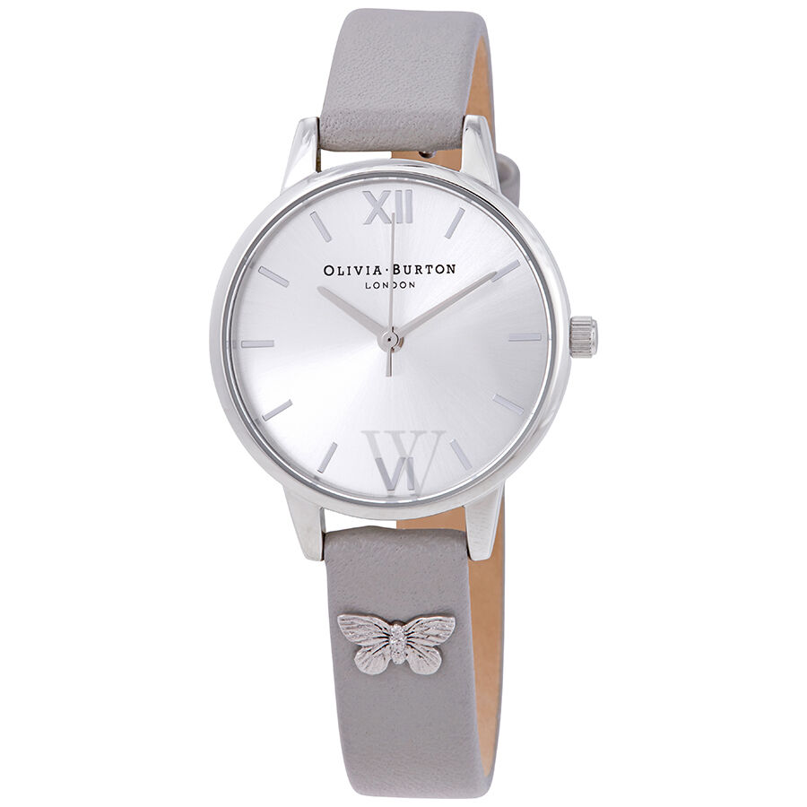 Women's Embellished Strap Leather Silver Dial Watch